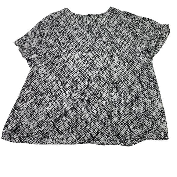 Worhtington Womens 3X Blouse Semi Sheer Black White Flowy Tunic Short Sleeve - Picture 2 of 7
